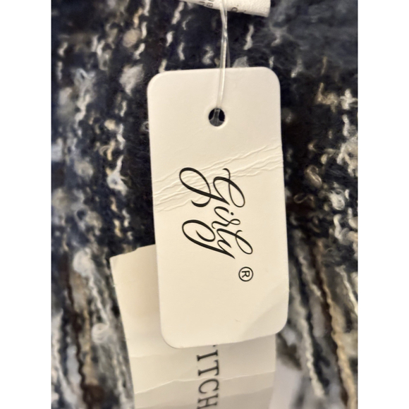 Blue & Ivory Textured Woven Fringe Scarf Cozy Oversized Winter Wrap - Picture 2 of 3